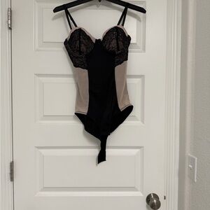 Black and Beige Lace Bodysuit
